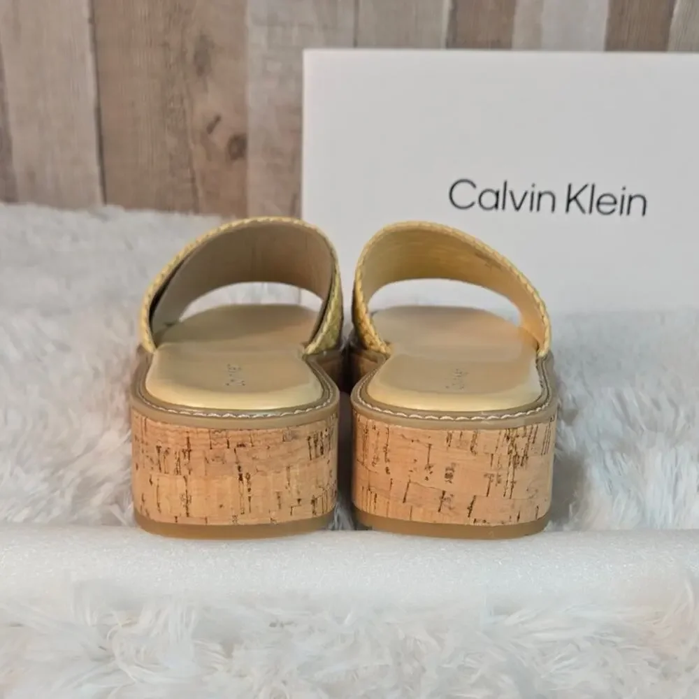 Calvin Klein Arzelia2 Women's Slip-On Natural 32mm Cork Sole Sandal 8 NIB